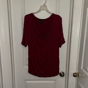 Worthington Burgundy Draped Cowl Neck Short Sleeve Top